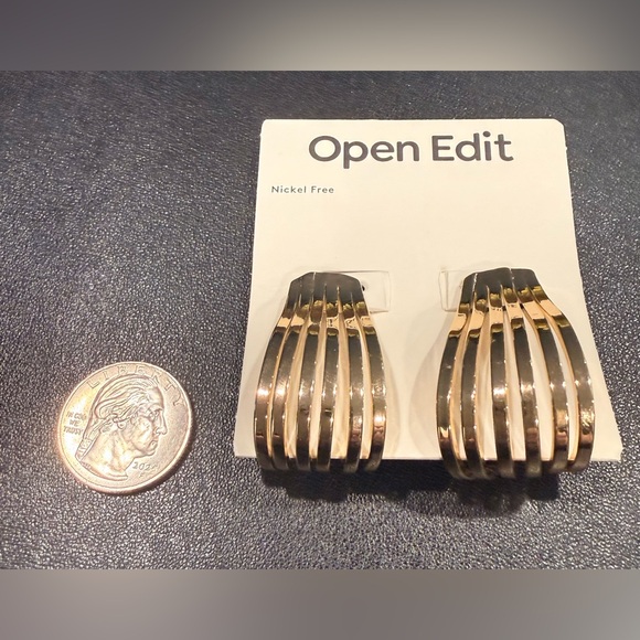 Open Edit Jewelry - Open Edit Gold Sculptural Hoop Earrings Modern Statement Nickel Free